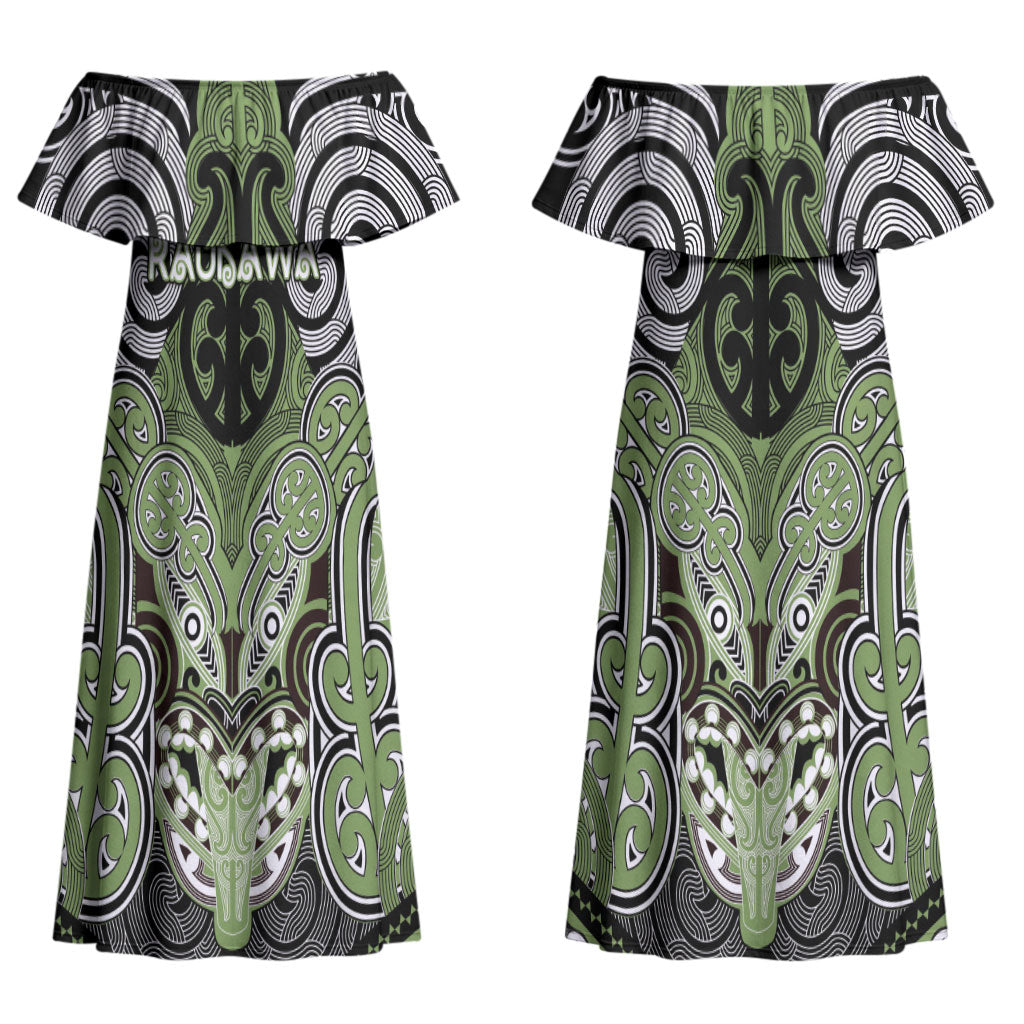 Aotearoa Iwi Ngati Raukawa Personalised Couples Matching Off Shoulder Maxi Dress and Hawaiian Shirt Maori Kowhaiwhai Pattern LT19 - Polynesian Pride