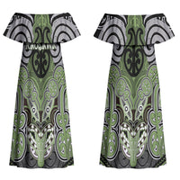 Aotearoa Iwi Ngati Raukawa Personalised Couples Matching Off Shoulder Maxi Dress and Long Sleeve Button Shirt Maori Kowhaiwhai Pattern LT19 - Polynesian Pride