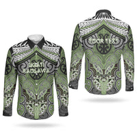 Aotearoa Iwi Ngati Raukawa Personalised Couples Matching Off The Shoulder Long Sleeve Dress and Long Sleeve Button Shirt Maori Kowhaiwhai Pattern LT19 - Polynesian Pride