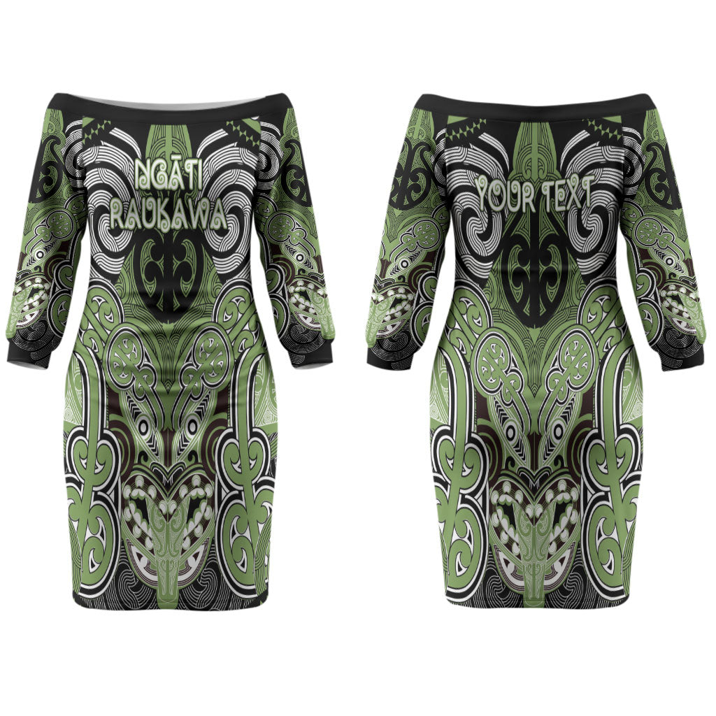 Aotearoa Iwi Ngati Raukawa Personalised Couples Matching Off The Shoulder Long Sleeve Dress and Long Sleeve Button Shirt Maori Kowhaiwhai Pattern LT19 - Polynesian Pride