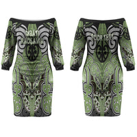 Aotearoa Iwi Ngati Raukawa Personalised Couples Matching Off The Shoulder Long Sleeve Dress and Long Sleeve Button Shirt Maori Kowhaiwhai Pattern LT19 - Polynesian Pride