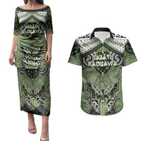 Aotearoa Iwi Ngati Raukawa Personalised Couples Matching Puletasi and Hawaiian Shirt Maori Kowhaiwhai Pattern LT19 Green - Polynesian Pride