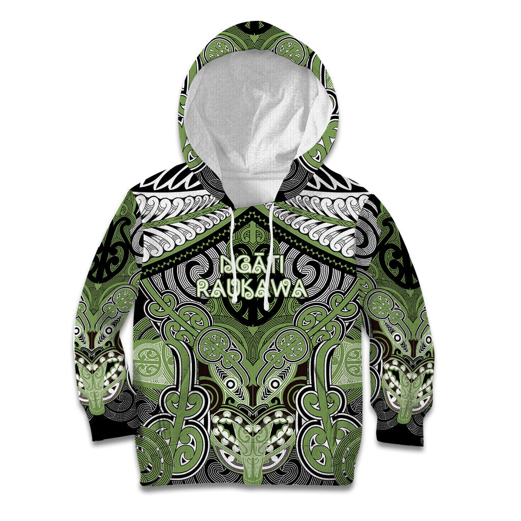Aotearoa Iwi Ngati Raukawa Personalised Kid Hoodie Maori Kowhaiwhai Pattern LT19 Hoodie Green - Polynesian Pride