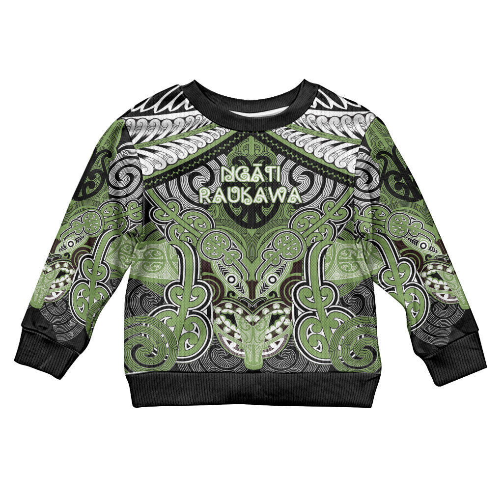Aotearoa Iwi Ngati Raukawa Personalised Kid Ugly Christmas Sweater Maori Kowhaiwhai Pattern LT19 Kid Green - Polynesian Pride