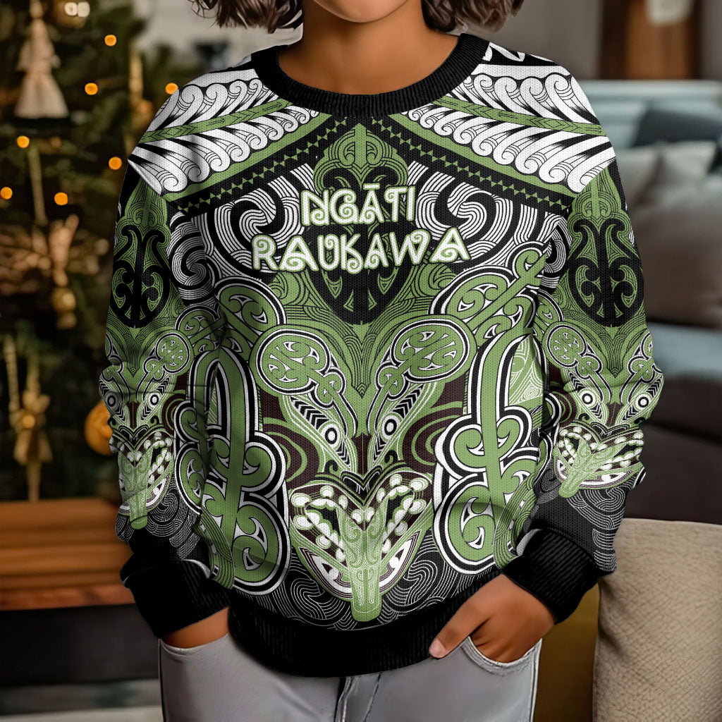 Aotearoa Iwi Ngati Raukawa Personalised Kid Ugly Christmas Sweater Maori Kowhaiwhai Pattern LT19 - Polynesian Pride