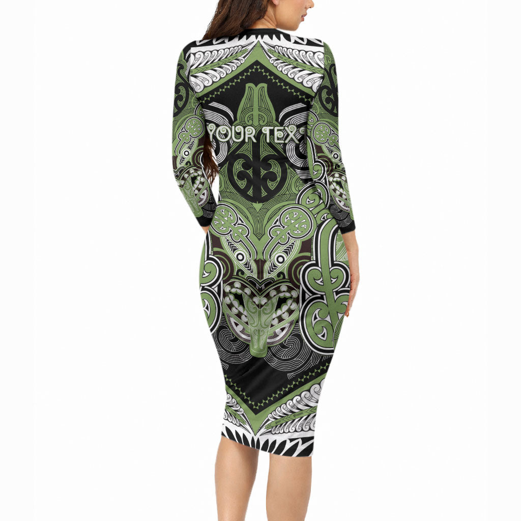 Aotearoa Iwi Ngati Raukawa Personalised Long Sleeve Bodycon Dress Maori Kowhaiwhai Pattern LT19 - Polynesian Pride