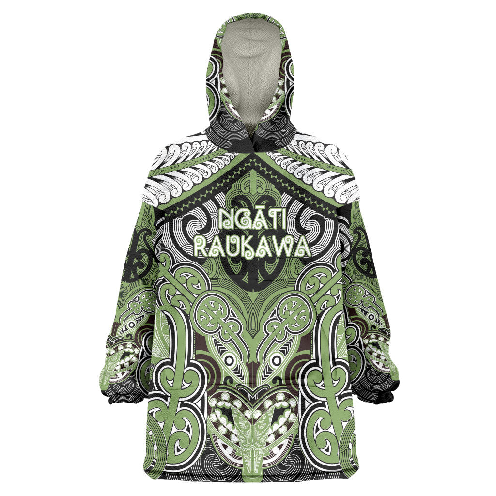 Aotearoa Iwi Ngati Raukawa Personalised Wearable Blanket Hoodie Maori Kowhaiwhai Pattern LT19 One Size Green - Polynesian Pride