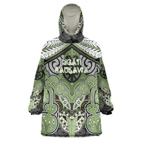 Aotearoa Iwi Ngati Raukawa Personalised Wearable Blanket Hoodie Maori Kowhaiwhai Pattern LT19 One Size Green - Polynesian Pride