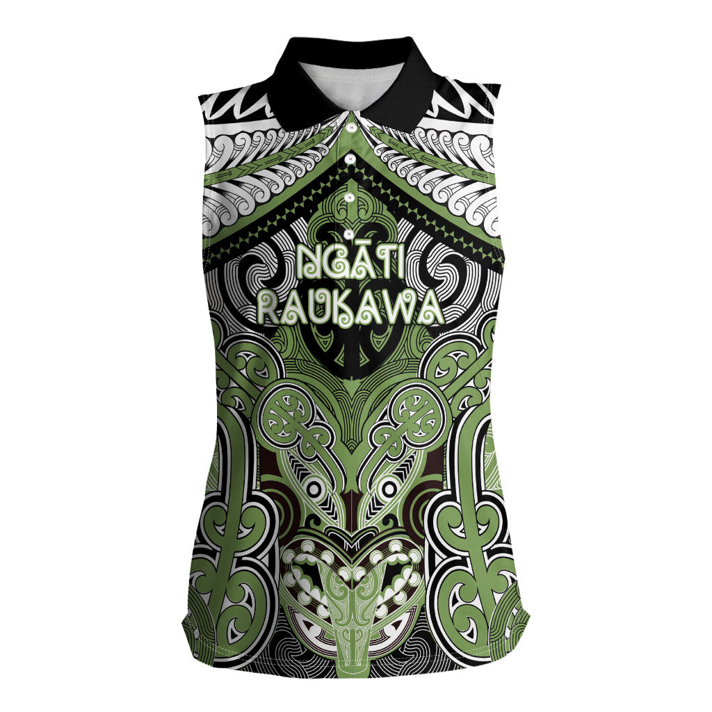 Aotearoa Iwi Ngati Raukawa Personalised Women Sleeveless Polo Shirt Maori Kowhaiwhai Pattern LT19 Female Green - Polynesian Pride