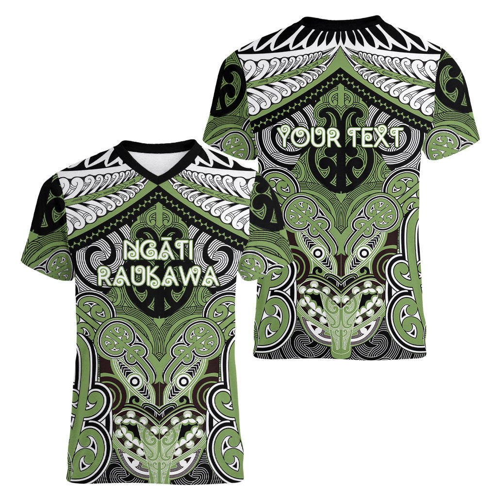 Aotearoa Iwi Ngati Raukawa Personalised Women V-Neck T-Shirt Maori Kowhaiwhai Pattern LT19 - Polynesian Pride
