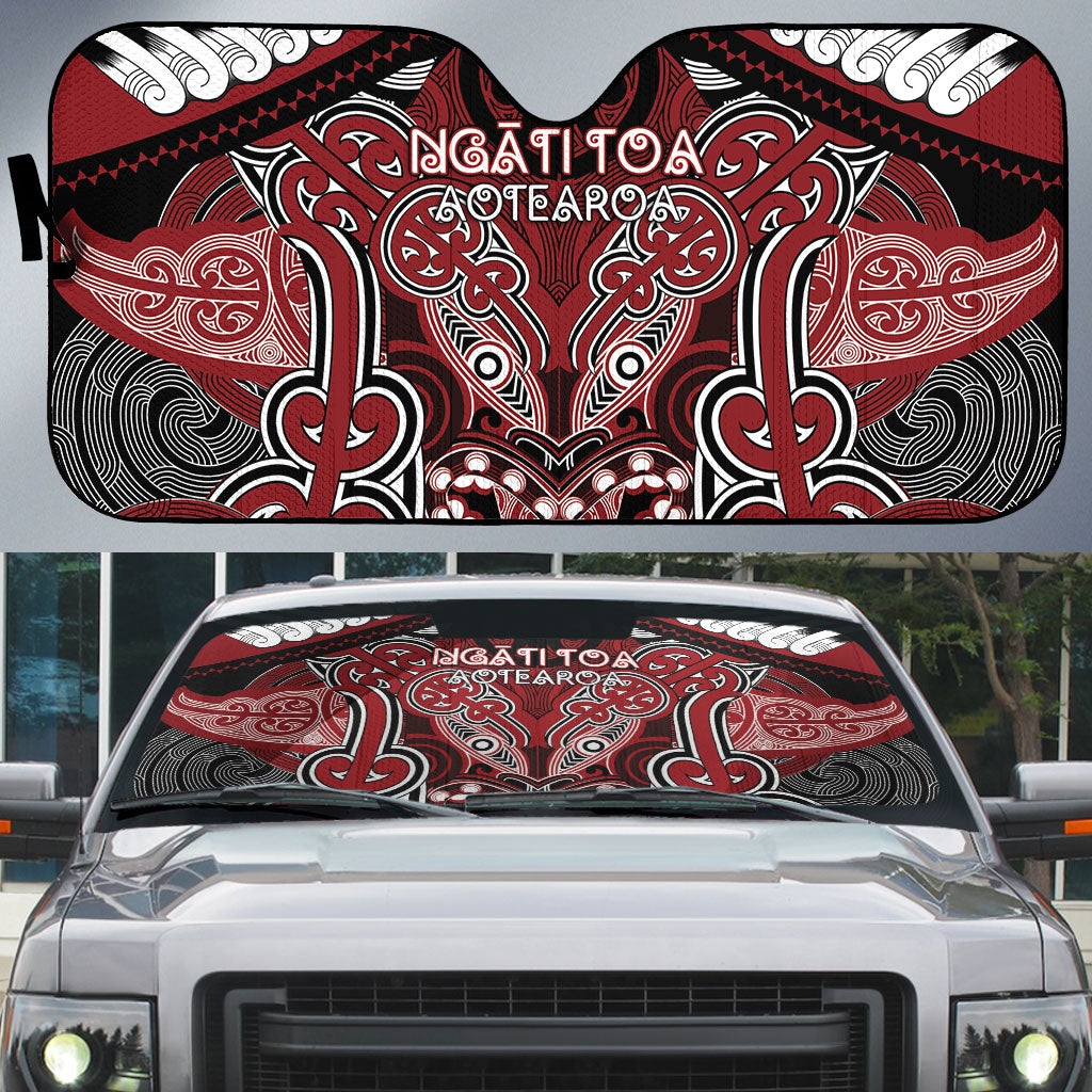 Aotearoa Iwi Ngati Toa Auto Sun Shade Maori Kowhaiwhai Pattern LT19 Red - Polynesian Pride