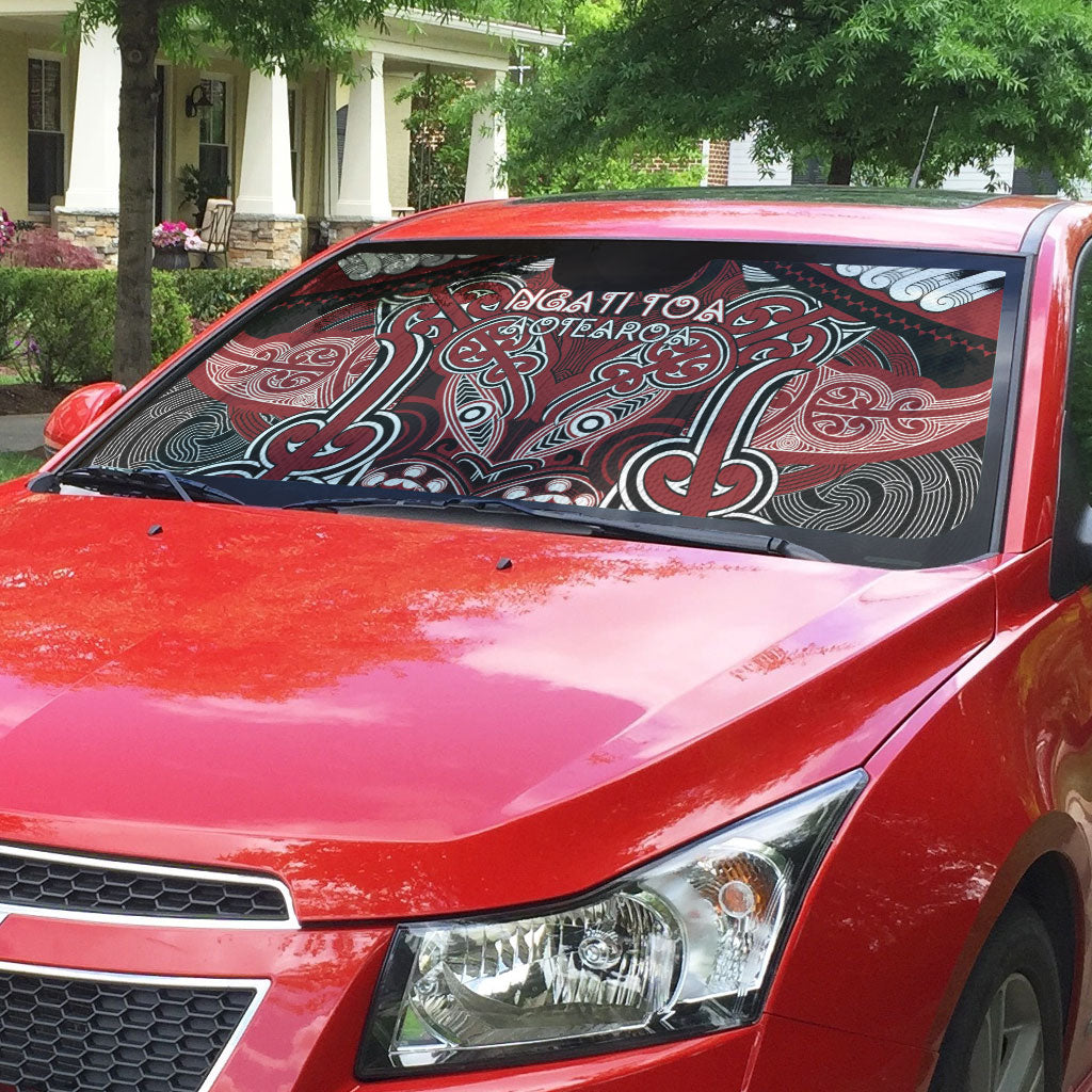 Aotearoa Iwi Ngati Toa Auto Sun Shade Maori Kowhaiwhai Pattern LT19 - Polynesian Pride