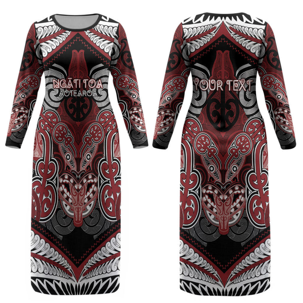 Aotearoa Iwi Ngati Toa Personalised Couples Matching Long Sleeve Bodycon Dress and Hawaiian Shirt Maori Kowhaiwhai Pattern LT19 - Polynesian Pride