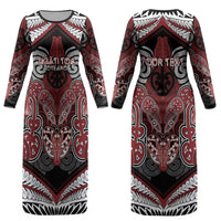 Aotearoa Iwi Ngati Toa Personalised Couples Matching Long Sleeve Bodycon Dress and Hawaiian Shirt Maori Kowhaiwhai Pattern LT19 - Polynesian Pride