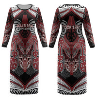 Aotearoa Iwi Ngati Toa Personalised Couples Matching Long Sleeve Bodycon Dress and Long Sleeve Button Shirt Maori Kowhaiwhai Pattern LT19 - Polynesian Pride