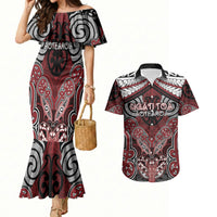 Aotearoa Iwi Ngati Toa Personalised Couples Matching Mermaid Dress and Hawaiian Shirt Maori Kowhaiwhai Pattern LT19 Red - Polynesian Pride