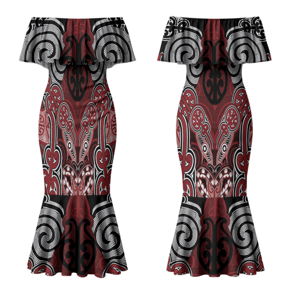 Aotearoa Iwi Ngati Toa Personalised Couples Matching Mermaid Dress and Long Sleeve Button Shirt Maori Kowhaiwhai Pattern LT19 - Polynesian Pride
