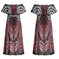 Aotearoa Iwi Ngati Toa Personalised Couples Matching Off Shoulder Maxi Dress and Long Sleeve Button Shirt Maori Kowhaiwhai Pattern LT19 - Polynesian Pride