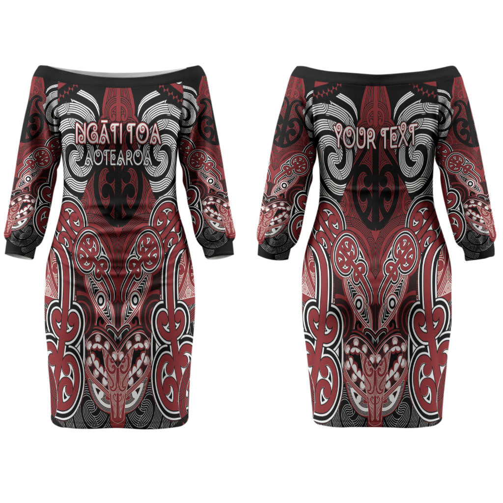 Aotearoa Iwi Ngati Toa Personalised Couples Matching Off The Shoulder Long Sleeve Dress and Long Sleeve Button Shirt Maori Kowhaiwhai Pattern LT19 - Polynesian Pride
