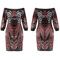 Aotearoa Iwi Ngati Toa Personalised Couples Matching Off The Shoulder Long Sleeve Dress and Long Sleeve Button Shirt Maori Kowhaiwhai Pattern LT19 - Polynesian Pride