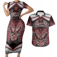 Aotearoa Iwi Ngati Toa Personalised Couples Matching Short Sleeve Bodycon Dress and Hawaiian Shirt Maori Kowhaiwhai Pattern LT19 Red - Polynesian Pride