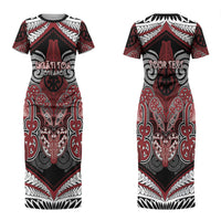 Aotearoa Iwi Ngati Toa Personalised Couples Matching Short Sleeve Bodycon Dress and Long Sleeve Button Shirt Maori Kowhaiwhai Pattern LT19 - Polynesian Pride