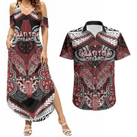 Aotearoa Iwi Ngati Toa Personalised Couples Matching Summer Maxi Dress and Hawaiian Shirt Maori Kowhaiwhai Pattern LT19 Red - Polynesian Pride