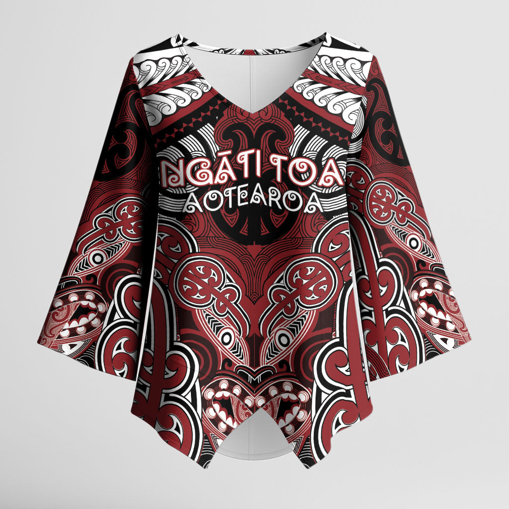 Aotearoa Iwi Ngati Toa Personalised Kimono Sleeve Blouse Maori Kowhaiwhai Pattern LT19 Female Red - Polynesian Pride