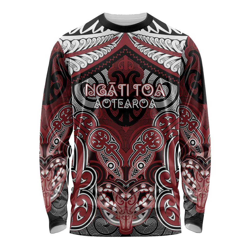 Aotearoa Iwi Ngati Toa Personalised Long Sleeve Shirt Maori Kowhaiwhai Pattern LT19 Unisex Red - Polynesian Pride