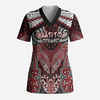 Aotearoa Iwi Ngati Toa Personalised Scrub Top Maori Kowhaiwhai Pattern LT19 Adult Red - Polynesian Pride