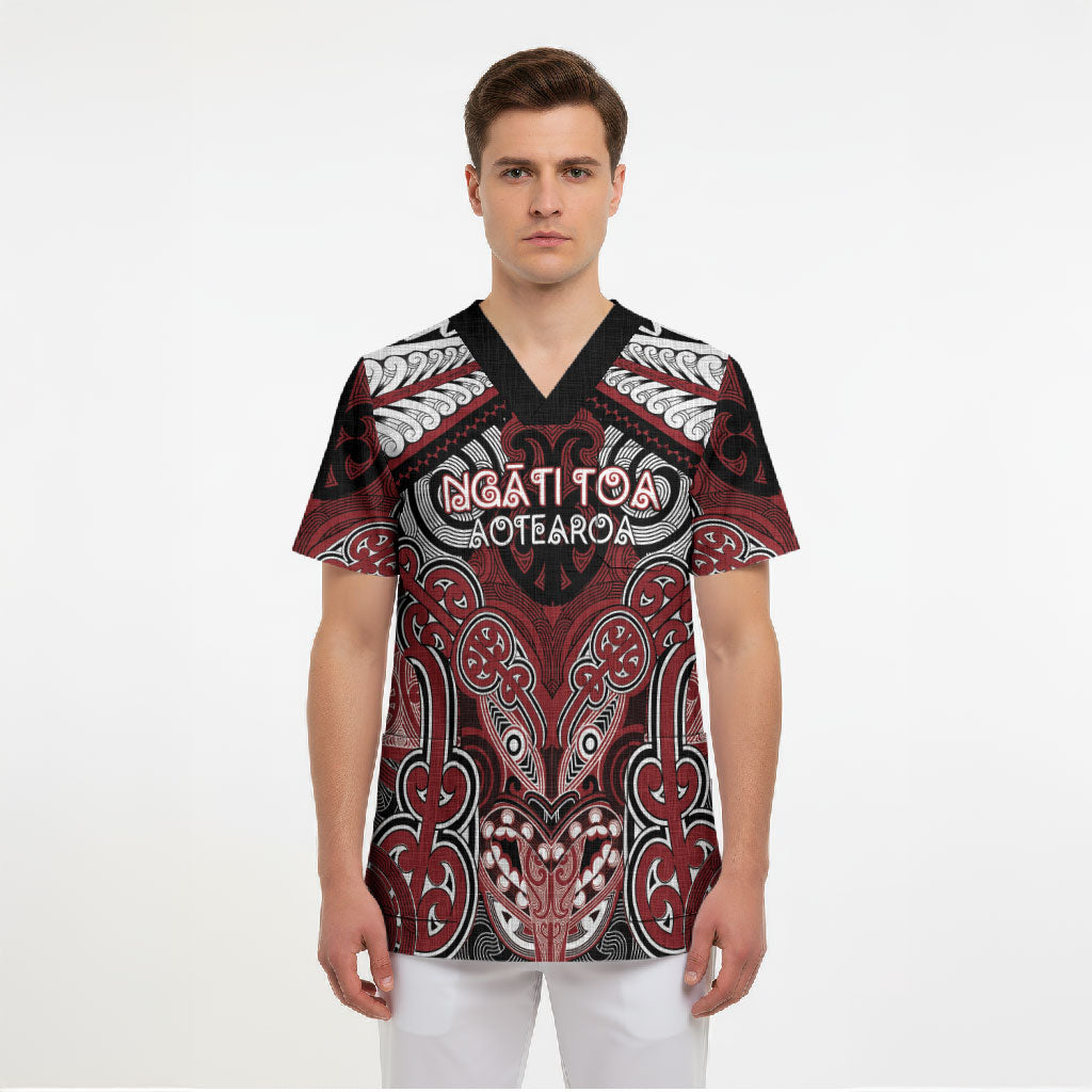 Aotearoa Iwi Ngati Toa Personalised Scrub Top Maori Kowhaiwhai Pattern LT19 - Polynesian Pride