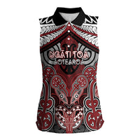Aotearoa Iwi Ngati Toa Personalised Women Sleeveless Polo Shirt Maori Kowhaiwhai Pattern LT19 Female Red - Polynesian Pride