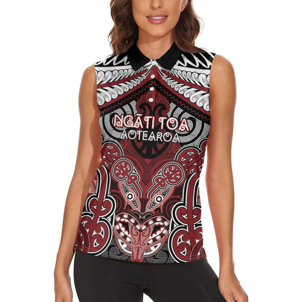 Aotearoa Iwi Ngati Toa Personalised Women Sleeveless Polo Shirt Maori Kowhaiwhai Pattern LT19 - Polynesian Pride