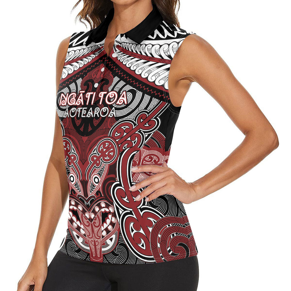 Aotearoa Iwi Ngati Toa Personalised Women Sleeveless Polo Shirt Maori Kowhaiwhai Pattern LT19 - Polynesian Pride