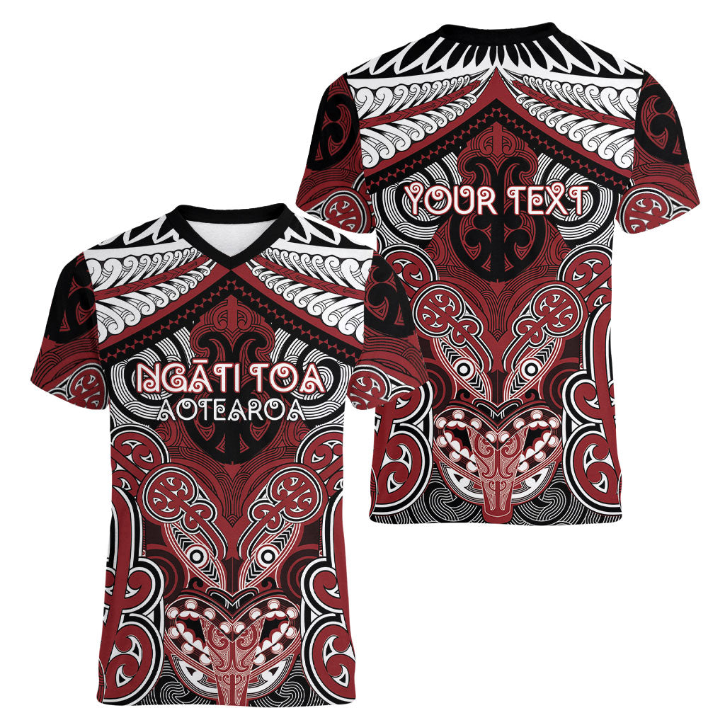 Aotearoa Iwi Ngati Toa Personalised Women V-Neck T-Shirt Maori Kowhaiwhai Pattern LT19 - Polynesian Pride