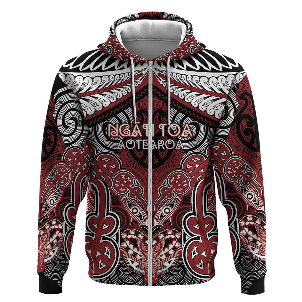 Aotearoa Iwi Ngati Toa Personalised Zip Hoodie Maori Kowhaiwhai Pattern LT19 Zip Hoodie Red - Polynesian Pride