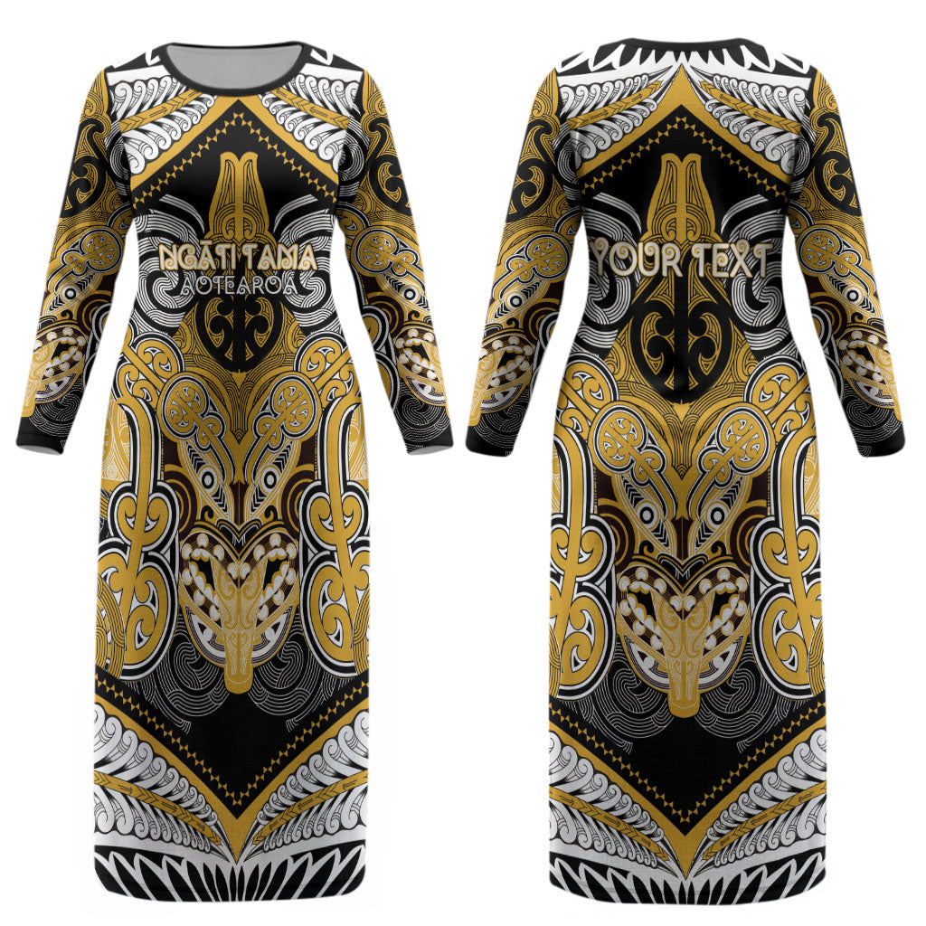 Aotearoa Iwi Ngati Tama Personalised Couples Matching Long Sleeve Bodycon Dress and Hawaiian Shirt Maori Kowhaiwhai Pattern LT19 - Polynesian Pride