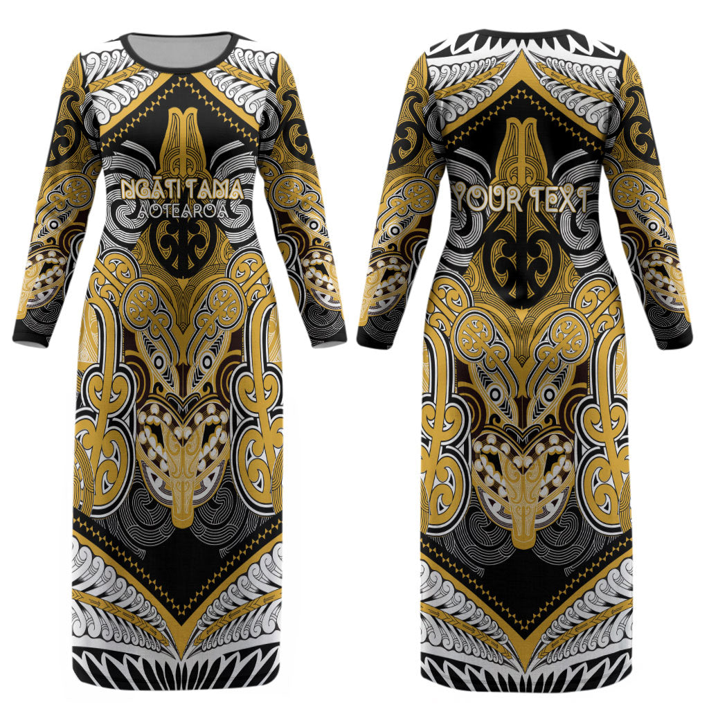 Aotearoa Iwi Ngati Tama Personalised Couples Matching Long Sleeve Bodycon Dress and Long Sleeve Button Shirt Maori Kowhaiwhai Pattern LT19 - Polynesian Pride