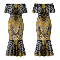 Aotearoa Iwi Ngati Tama Personalised Couples Matching Mermaid Dress and Long Sleeve Button Shirt Maori Kowhaiwhai Pattern LT19 - Polynesian Pride