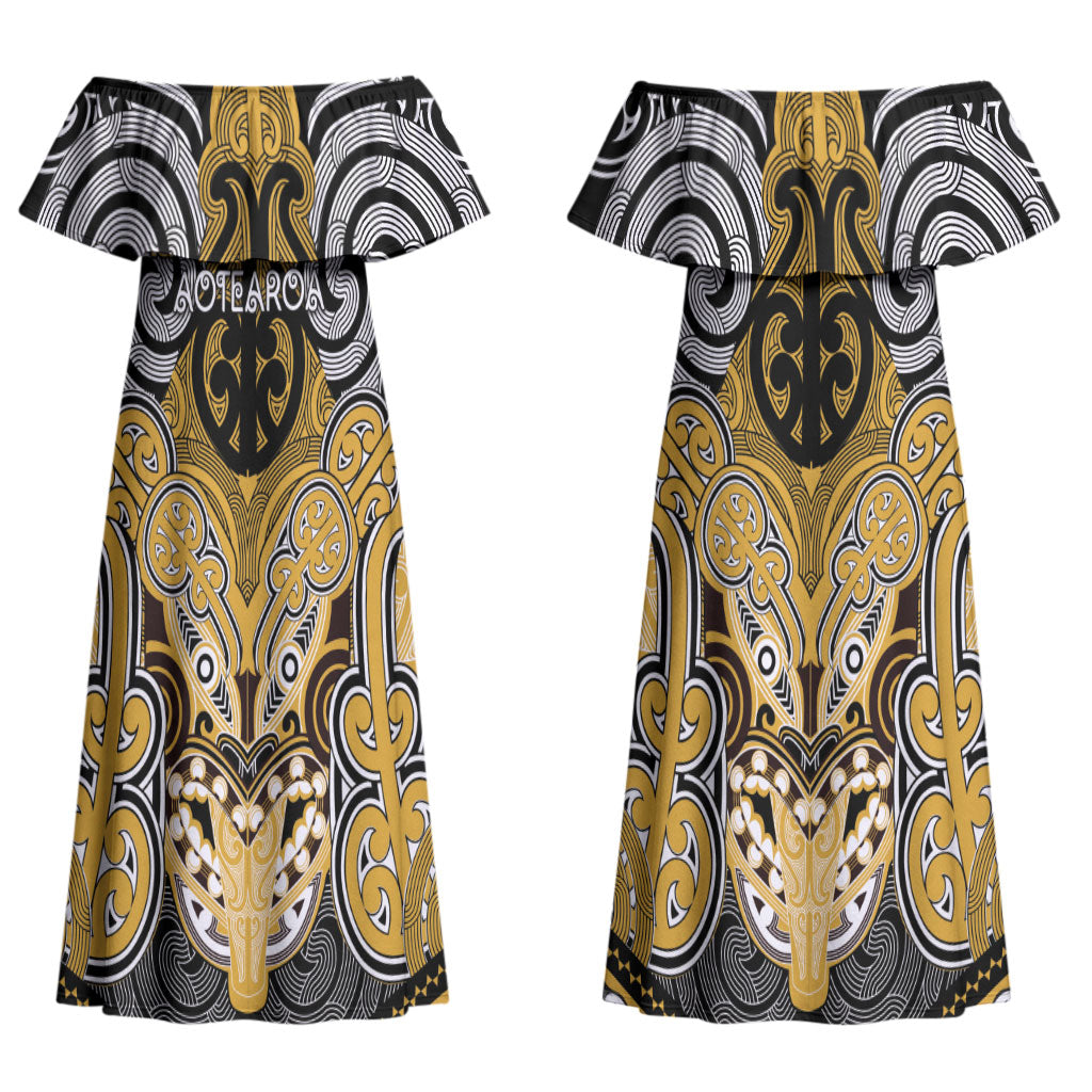 Aotearoa Iwi Ngati Tama Personalised Couples Matching Off Shoulder Maxi Dress and Hawaiian Shirt Maori Kowhaiwhai Pattern LT19 - Polynesian Pride