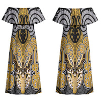 Aotearoa Iwi Ngati Tama Personalised Couples Matching Off Shoulder Maxi Dress and Hawaiian Shirt Maori Kowhaiwhai Pattern LT19 - Polynesian Pride