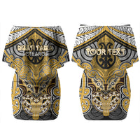 Aotearoa Iwi Ngati Tama Personalised Couples Matching Off Shoulder Short Dress and Hawaiian Shirt Maori Kowhaiwhai Pattern LT19 - Polynesian Pride
