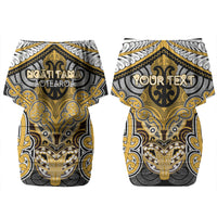 Aotearoa Iwi Ngati Tama Personalised Couples Matching Off Shoulder Short Dress and Long Sleeve Button Shirt Maori Kowhaiwhai Pattern LT19 - Polynesian Pride