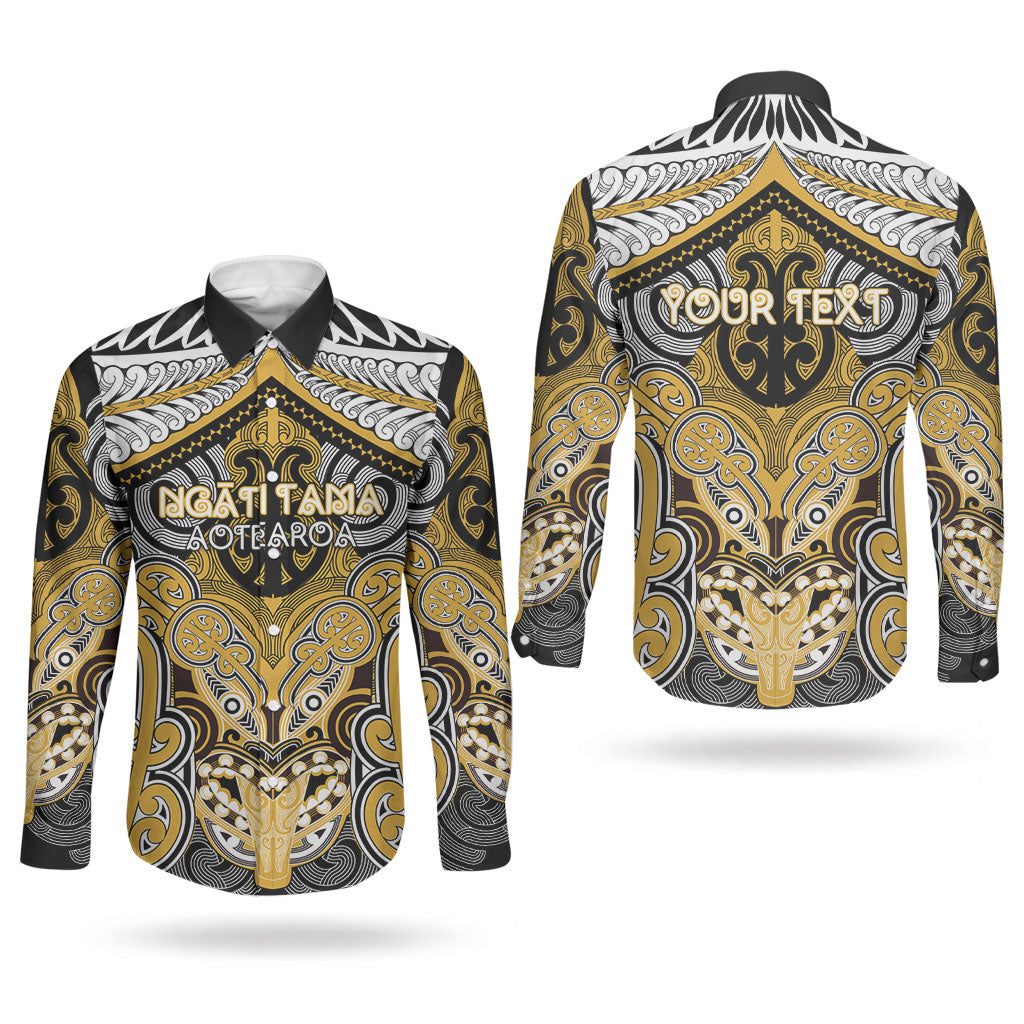 Aotearoa Iwi Ngati Tama Personalised Couples Matching Puletasi and Long Sleeve Button Shirt Maori Kowhaiwhai Pattern LT19 - Polynesian Pride
