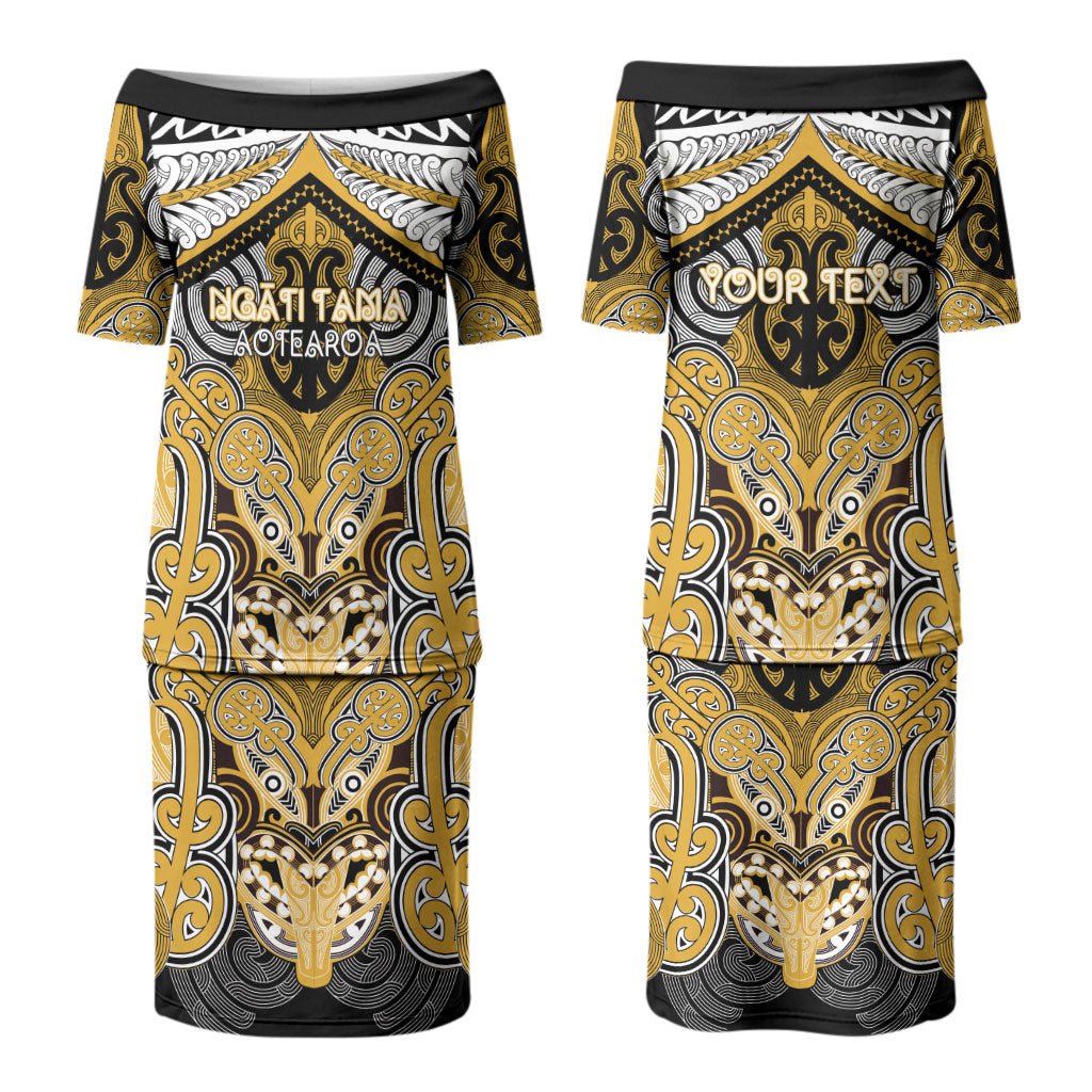 Aotearoa Iwi Ngati Tama Personalised Couples Matching Puletasi and Long Sleeve Button Shirt Maori Kowhaiwhai Pattern LT19 - Polynesian Pride