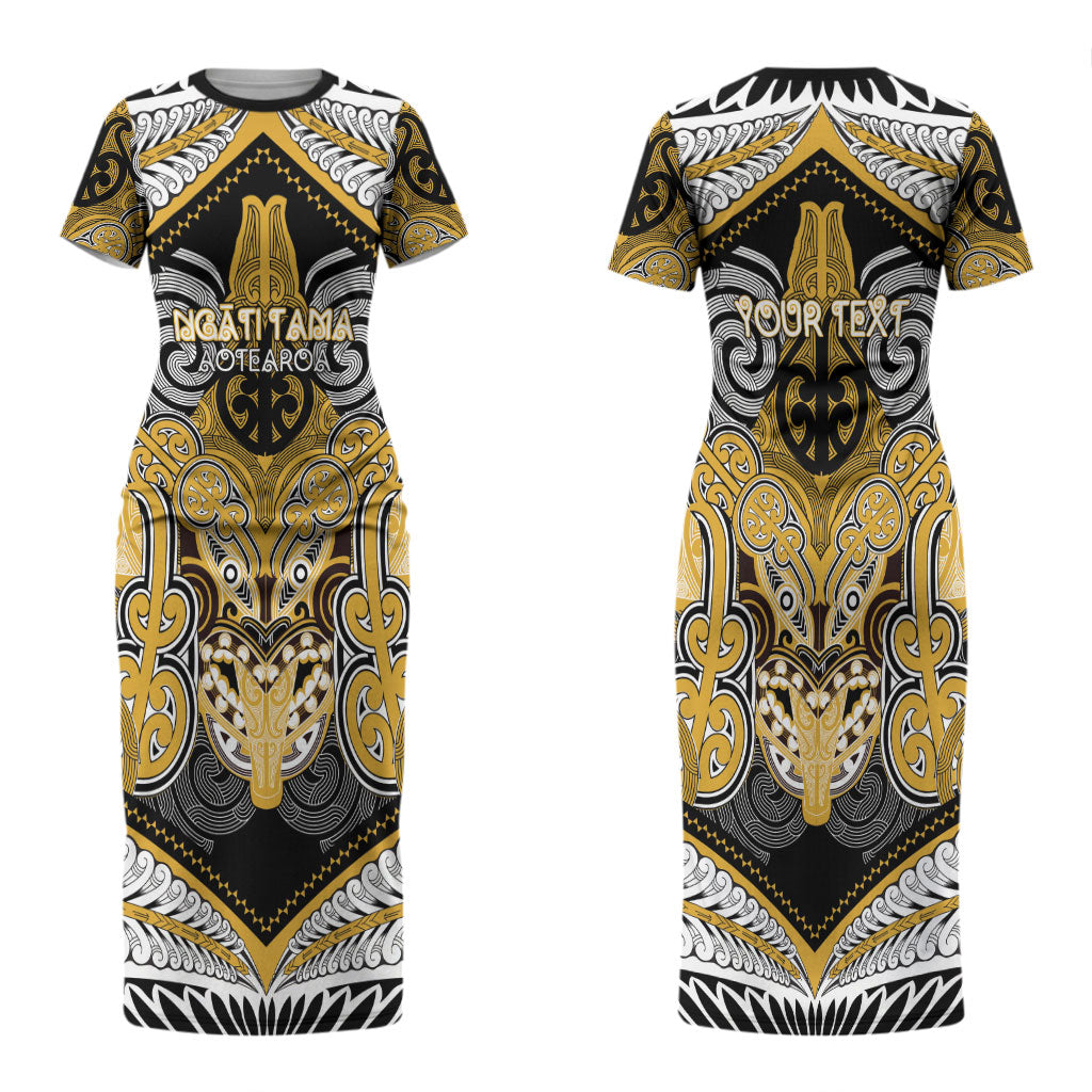 Aotearoa Iwi Ngati Tama Personalised Couples Matching Short Sleeve Bodycon Dress and Long Sleeve Button Shirt Maori Kowhaiwhai Pattern LT19 - Polynesian Pride