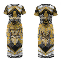 Aotearoa Iwi Ngati Tama Personalised Couples Matching Short Sleeve Bodycon Dress and Long Sleeve Button Shirt Maori Kowhaiwhai Pattern LT19 - Polynesian Pride