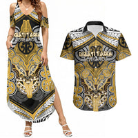 Aotearoa Iwi Ngati Tama Personalised Couples Matching Summer Maxi Dress and Hawaiian Shirt Maori Kowhaiwhai Pattern LT19 Yellow - Polynesian Pride