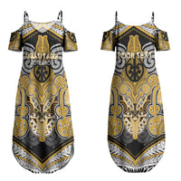 Aotearoa Iwi Ngati Tama Personalised Couples Matching Summer Maxi Dress and Long Sleeve Button Shirt Maori Kowhaiwhai Pattern LT19 - Polynesian Pride
