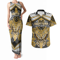 Aotearoa Iwi Ngati Tama Personalised Couples Matching Tank Maxi Dress and Hawaiian Shirt Maori Kowhaiwhai Pattern LT19 Yellow - Polynesian Pride